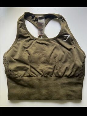 Gymshark Energy Seamless Crop Top Sports Bra Khaki Green Size Medium